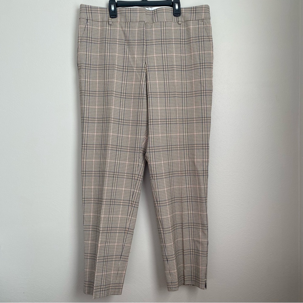 Talbots Hampshire Ankle Pants Houndstooth Plaid 14 Straight Leg NWT Brown Tan